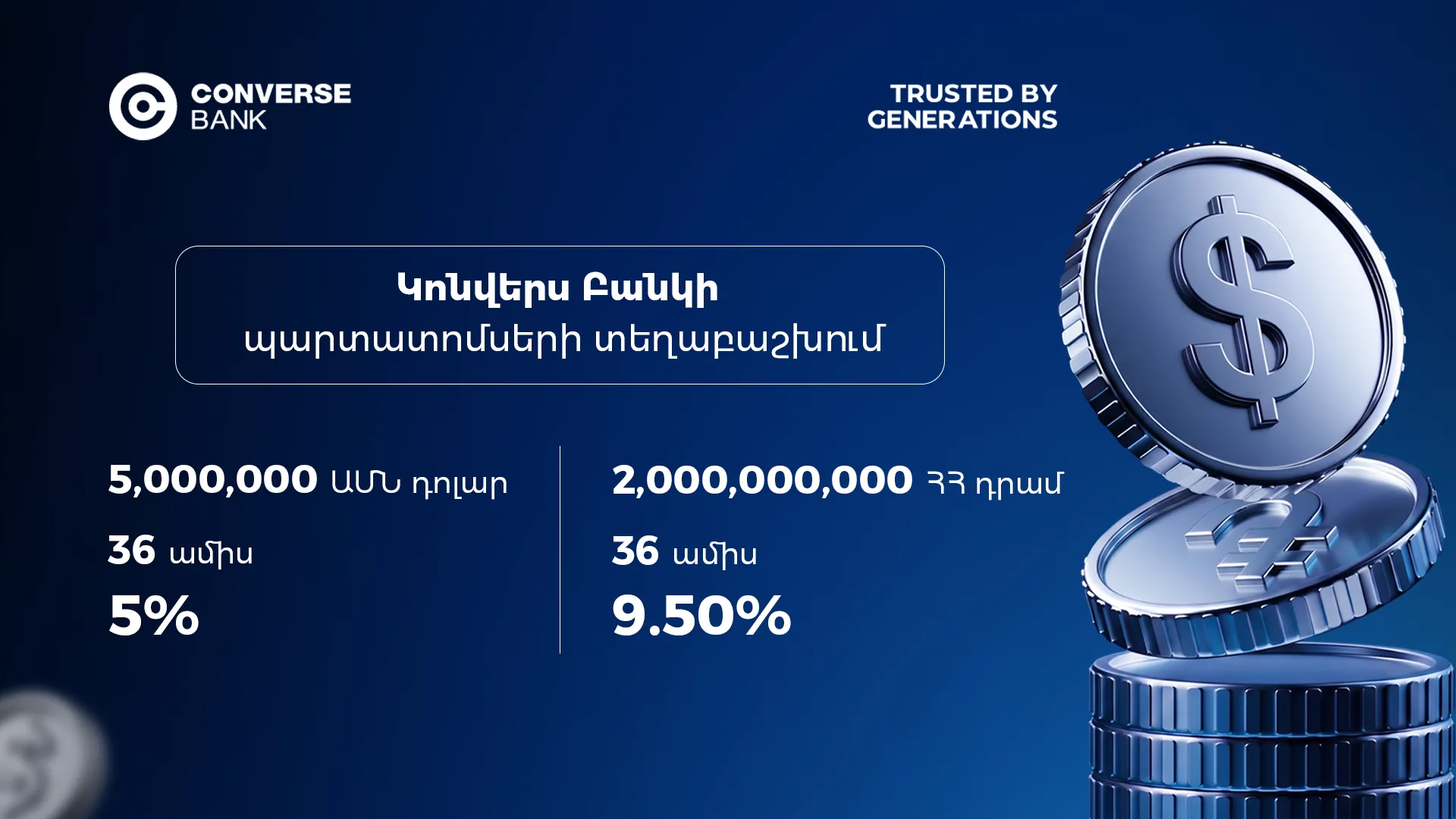 Կոնվերս Բանկը տեղաբաշխում է դրամային և դոլարային պարտատոմսեր